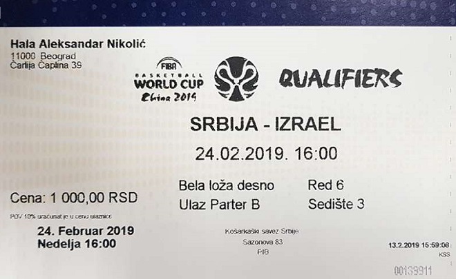 Kvalifikacije za SP 2019. u košarci: Srbija - Izrael; ulaznice u prodaji