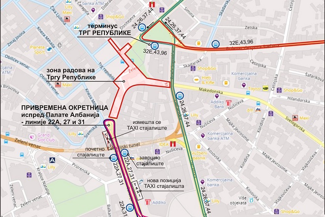 Kolarčeva i Trg republike zatvoreni, izmene u saobraćaju