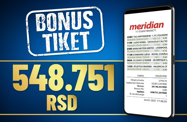 Meridianbet: Veliki dobitak tiket - uzeo pola miliona!