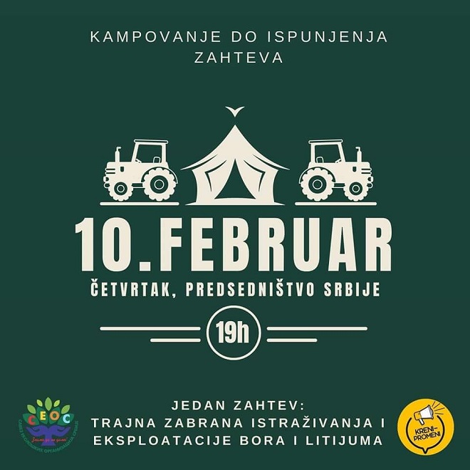Novi protest "Rio Tinto, marš iz Srbije", 10. februar 2022.