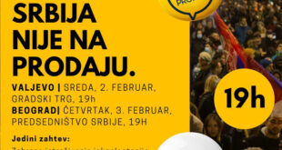 SEOS i Kreni-promeni: Novi protest "Srbija nije na prodaju"