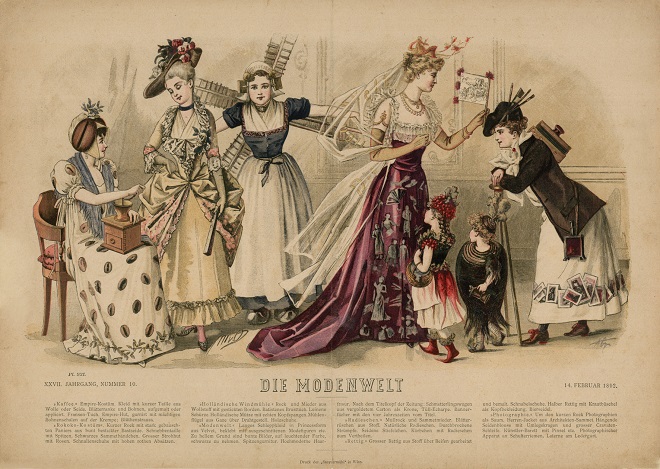 Izložba "Modni svet porodice Kalef": Modna ilustracija iz časopisa "Die Modenwelt", 14. februar 1892. (MPU, inv. br. 25414/1)