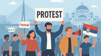 Protesti u Beogradu (ilustracija: ChatGPT)