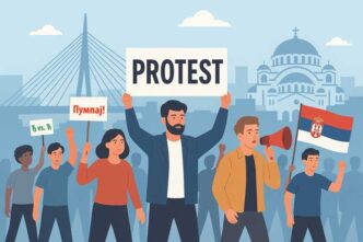 Protesti u Beogradu (ilustracija: ChatGPT)